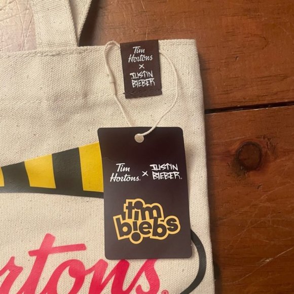 New Tim Horton’s x Justin Bieber Tim Biebs Canvas Reusable Shopping Tote Bag - Picture 6 of 9